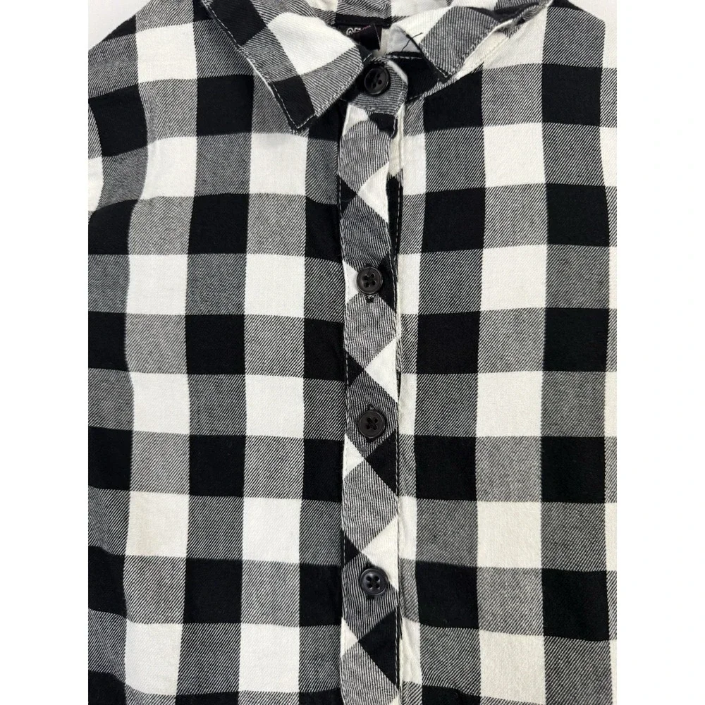 Star Ride Girls Buffalo Plaid‎ Dress Size 8/10 Black & White Long Sleeve Buttons